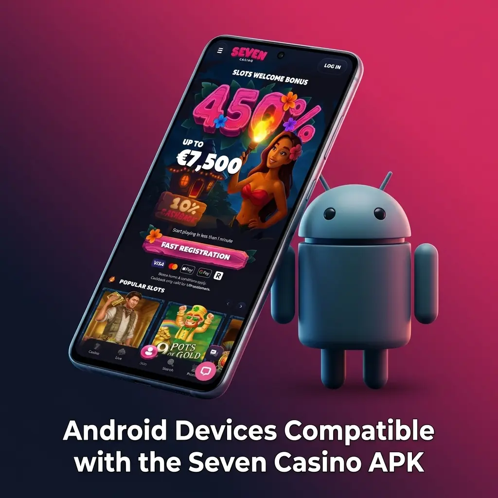 Android devices compatible with Seven Casino APK including Samsung, Sony, Google Pixel, and Xiaomi models running Android 5.0+