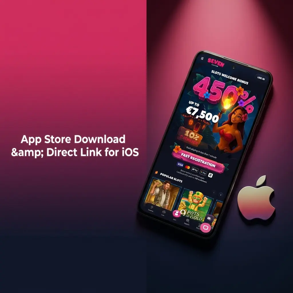 Seven Casino iOS app download button for iPhone and iPad via App Store or PWA direct link