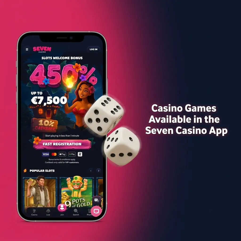 Seven Casino iOS app games including Starburst, Mega Moolah, Lightning Roulette, Crazy Time, and Aviator mobile titles
