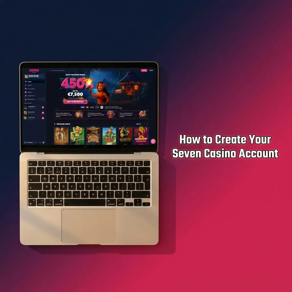 Seven Casino account registration steps showing sign-up form, email verification, and KYC document upload process