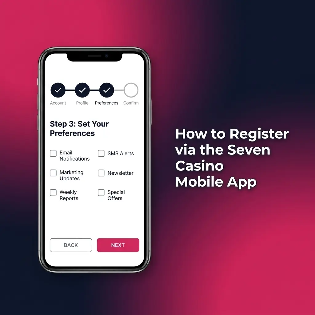 Seven Casino mobile app registration screen showing step-by-step account setup process for UK players aged 18 and over
