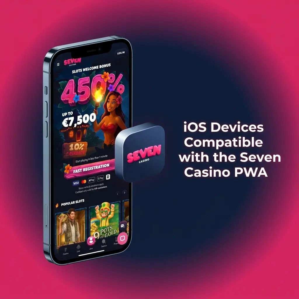Seven Casino PWA compatible iOS devices including iPhone 16, 15, 14, 13, SE and iPad models running iOS 14.0+