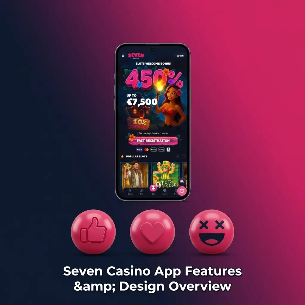 Seven Casino app dark gold UI design showing touch-optimised mobile layout with bottom navigation bar and casino lobby