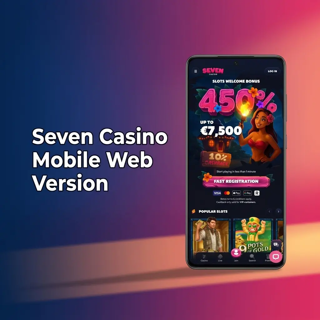 Seven Casino mobile web version displayed on a smartphone browser with full casino and sportsbook access