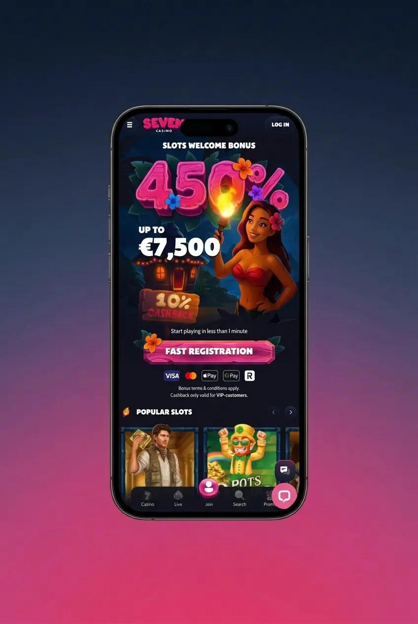 Seven Casino PWA iOS installation steps showing Safari browser share menu and Add to Home Screen option
