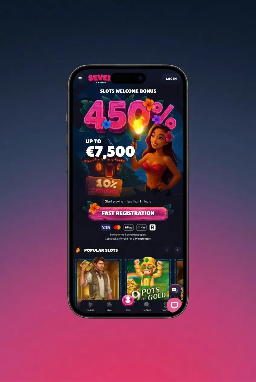 Seven Casino PWA iOS installation steps showing Safari browser Share menu and Add to Home Screen process
