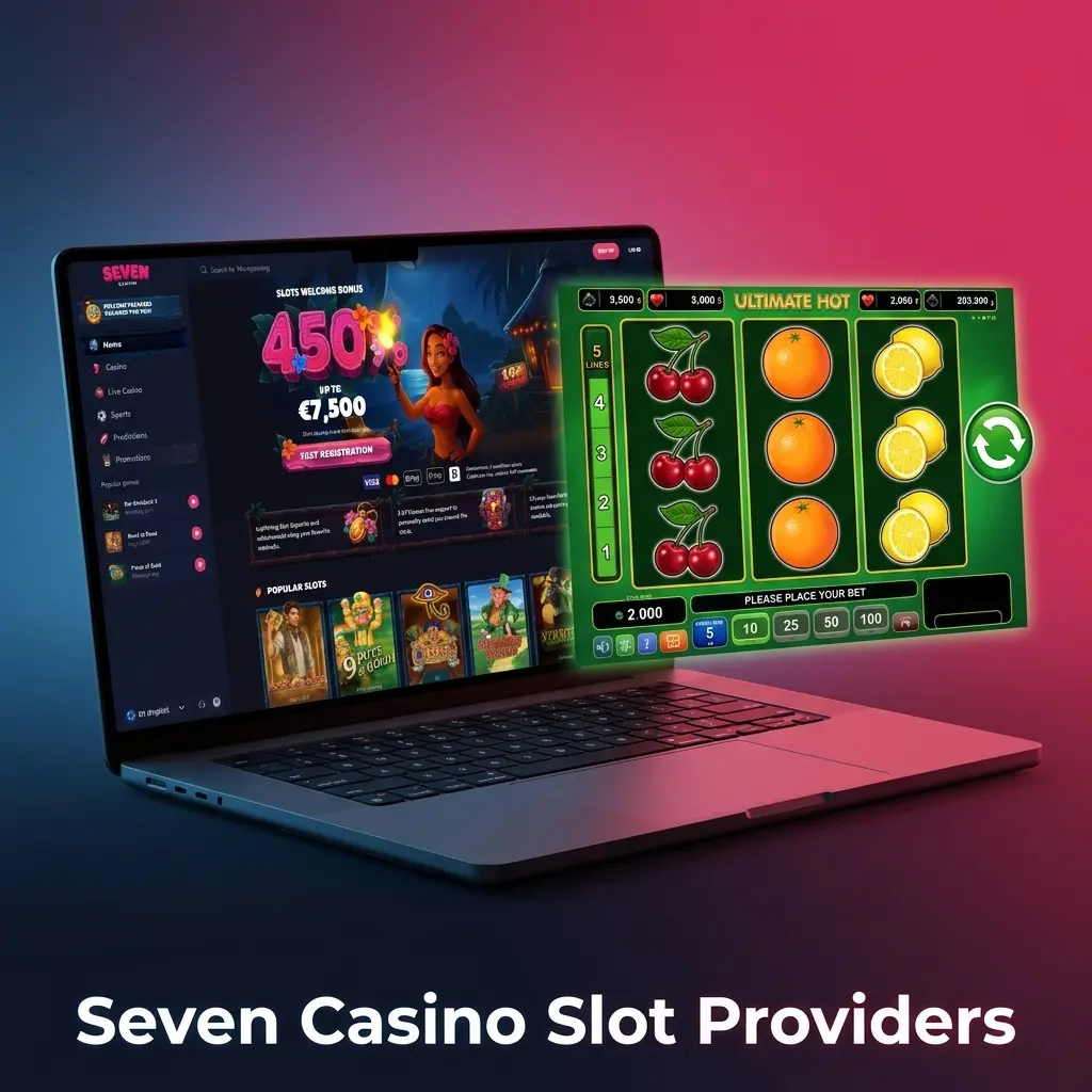 Seven Casino slot providers logos including Pragmatic Play, NetEnt, Play'n GO, Microgaming, Red Tiger, Yggdrasil, and more